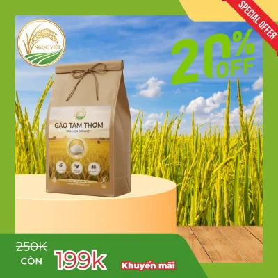 Gạo Tám Thơm hạt dài, trắng ngà, khi nấu cho cơm dẻo thơm tự nhiên, vị ngọt thanh, phù hợp cho mọi bữa ăn gia đình Việt.